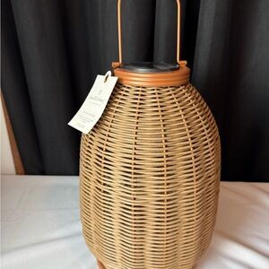 Hearth & Hand Woven Solar Lantern Runs up to 8 Hrs 14 in x 9 1/2 in - Tan Wicker